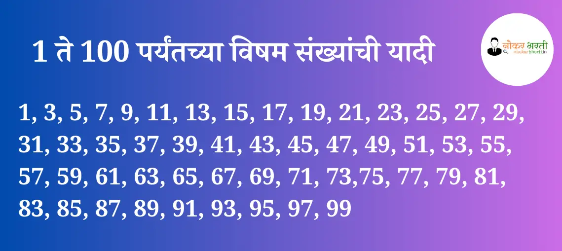 List Of Odd Numbers 1 To 100 In Marathi?